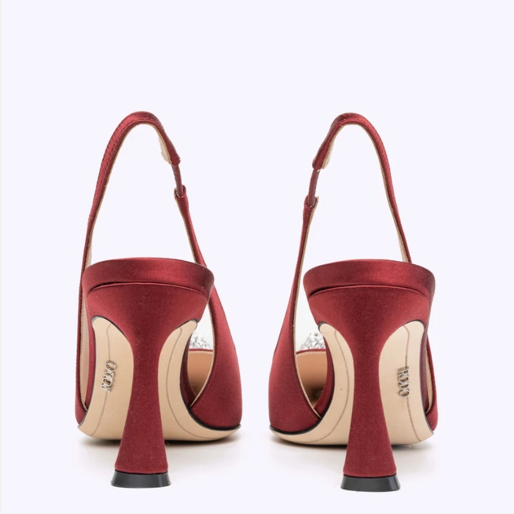 RODO Italy Karyn 80 Satin Pump Pomegranate Slingback Heel Jeweled $920 NEW - Picture 3 of 6